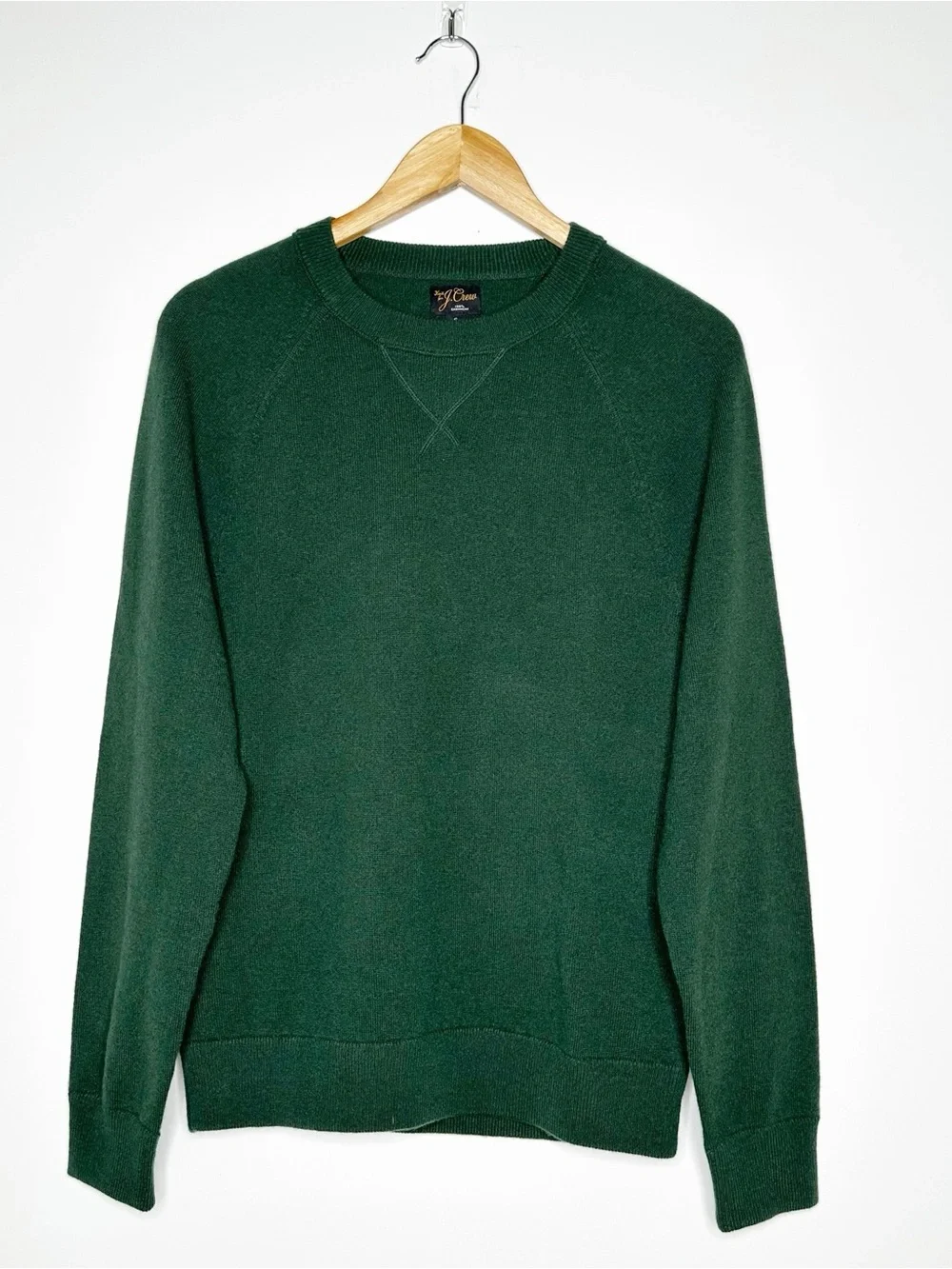 J.CREW Green 100% Cashmere Crewneck Sweater Size Small Raglan Sleeve